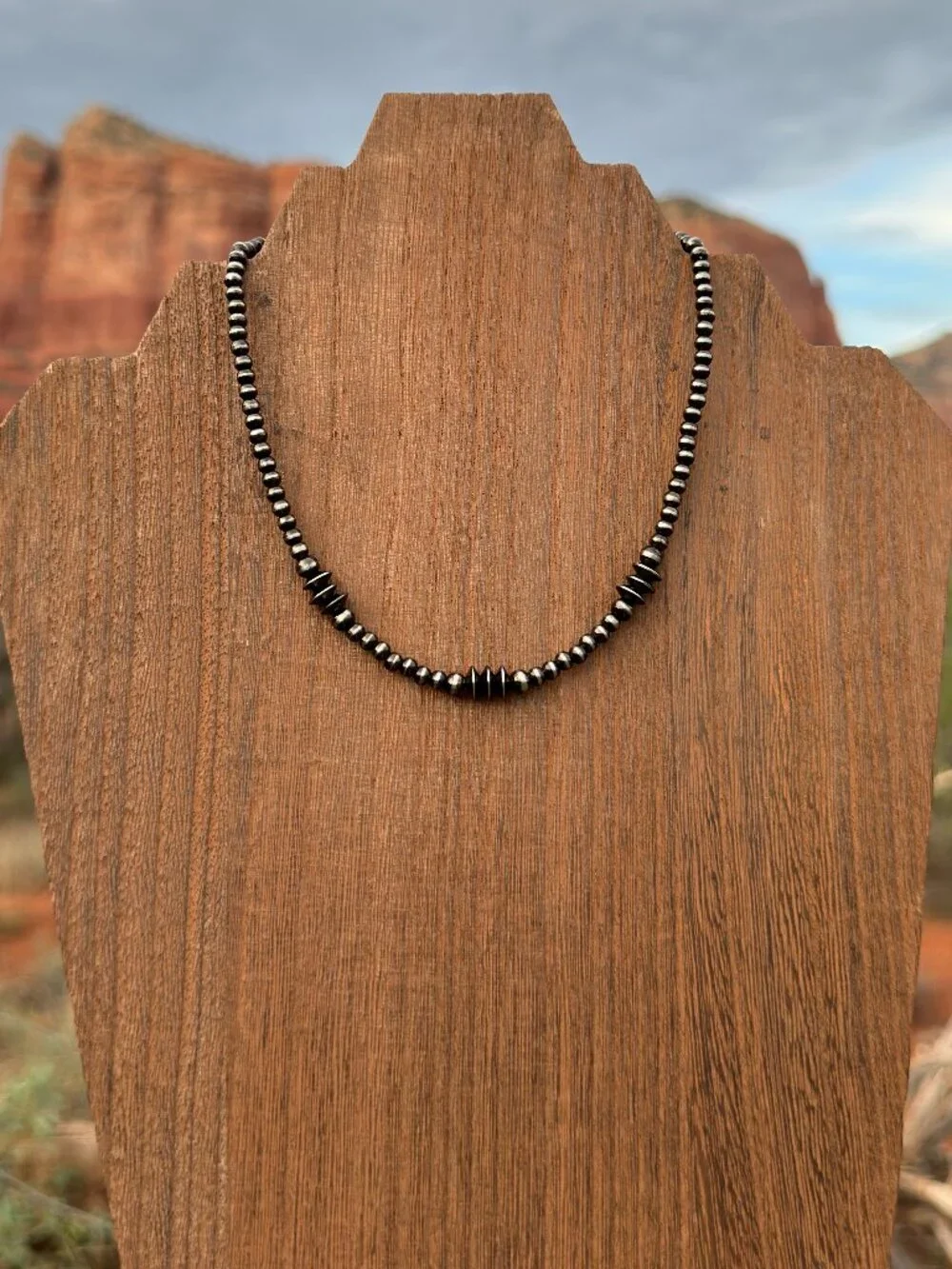 Handmade Triple Saucer Brushed Steel Western Pearl Choker Necklace 14 inch